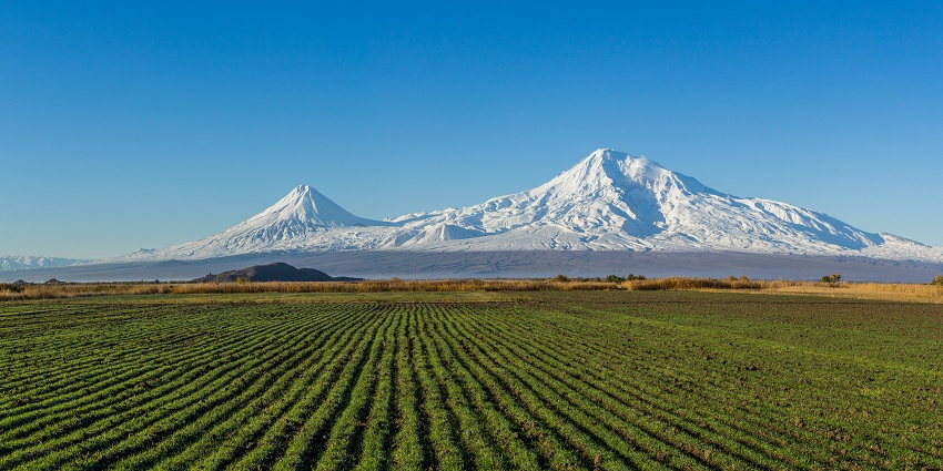 The panoramic view of Mount Ararat and the Araratian plain, often linked to Noah's Ark's resting place.