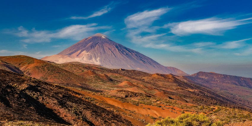 Volcanic peak, with hiking trails on Tenerife Island, highlighted in Tenerife travel guide.