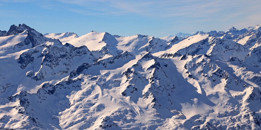 A View from the suspension bridge "Titlis Cliff Walk" in the direction southeast of a scenic mountain group