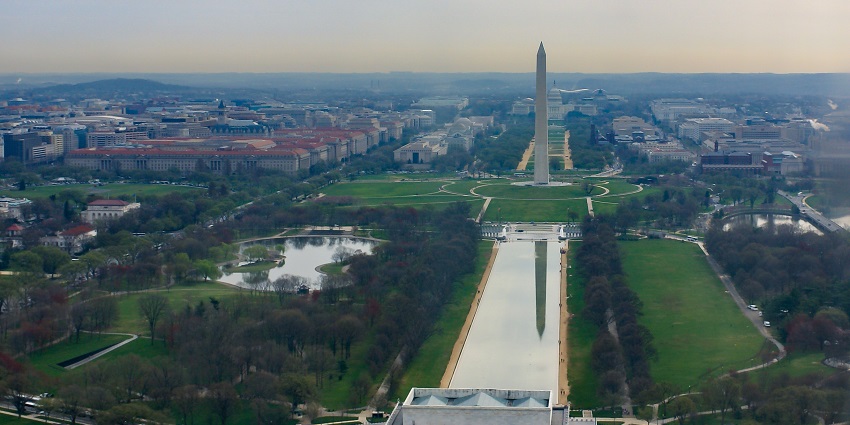 Iconic stretch of monuments and museums, showcased in United States travel guide.