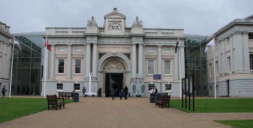 An image showing the front view of the National Maritime Museum in Greenwich, London