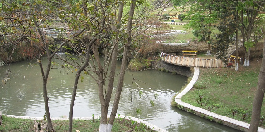 A serene lake view of Nehru Park to sit and relax.