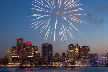 The image captures the vibrant fireworks display during the Celebration of New Year in the USA