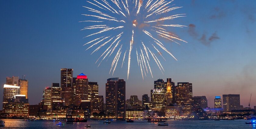 The image captures the vibrant fireworks display during the Celebration of New Year in the USA