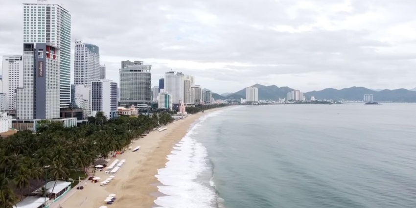 Skyscrapers near a beach in Nha Trang, a coastal town in South-central Vietnam.