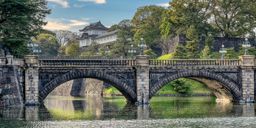 Famous Nijubashi Bridge with picturesque views near the Imperial Palace.