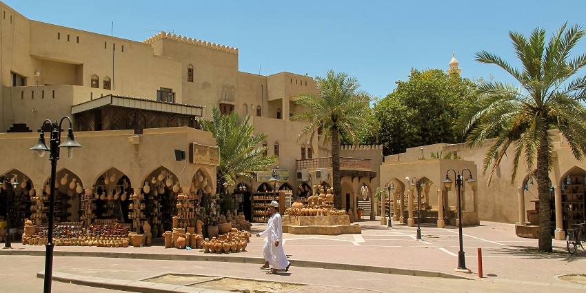 The famous market in Nizwa is known for spices, crafts, and antiques among tourists.
