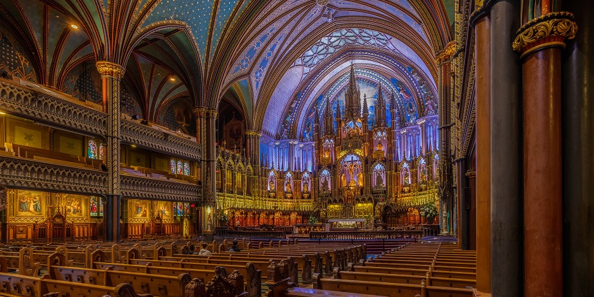An image of the interior of Notre-Dame Basilica, a famous landmark.