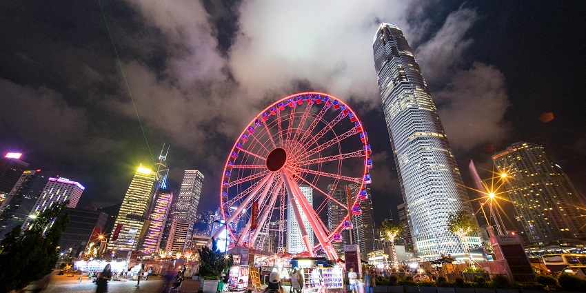 Image of the wheel in the Amusement park in the city of Hong Kong
