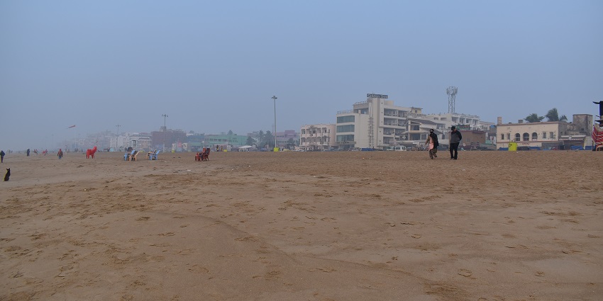 Snapshot of the golden beach of Puri by the sea shore of Bay of Bengal