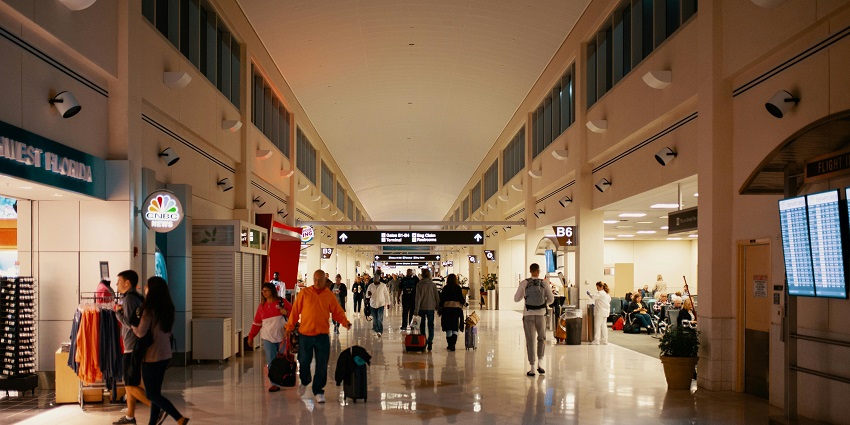 A view of the airport in Kolkata filled with air travellers waiting for their scheduled flights