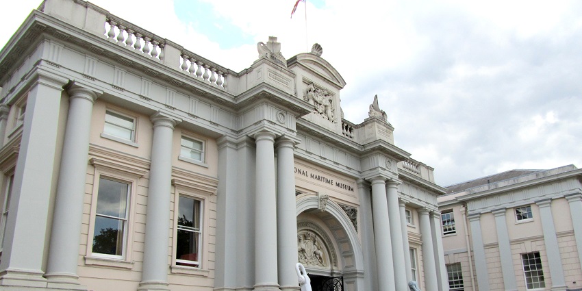 An image of the National Maritime Museum's front view, highlighting its impressive design