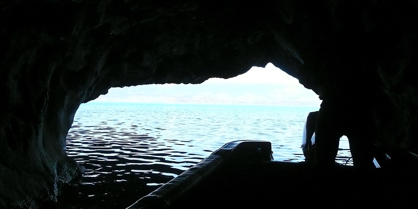 A view from the Marble Caves Tourists entering Marble Caves
