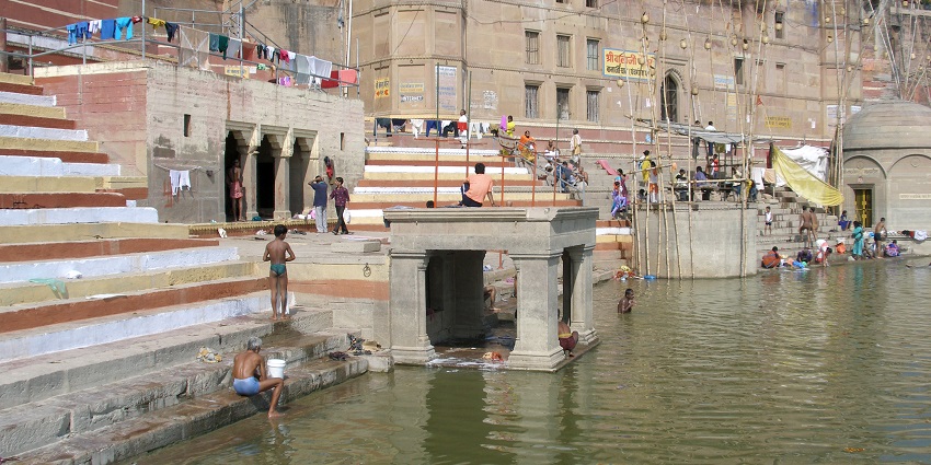 A view of the ghats in Varanasi, with the daily schedule ongoing.
