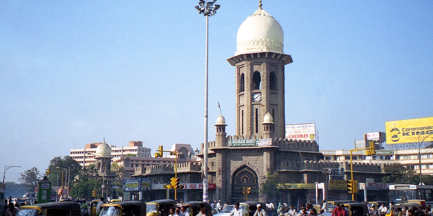 The Indo-Saracenic style clock tower at the Mauzam Jahi market.