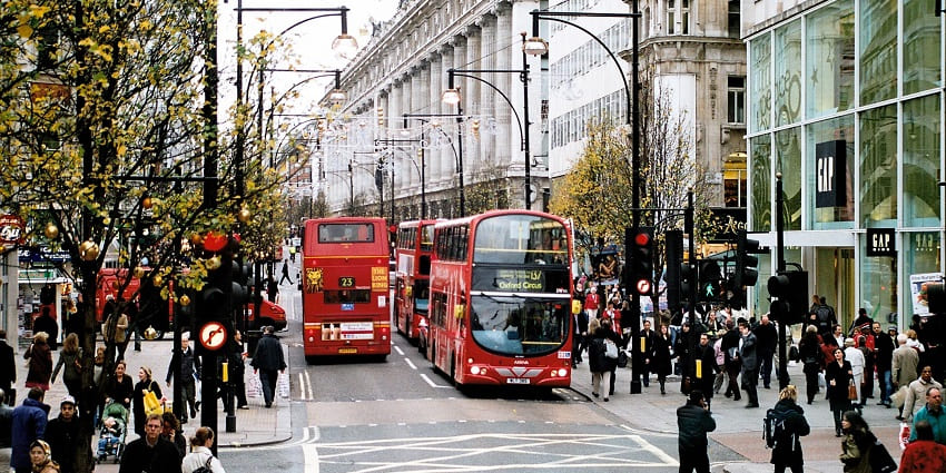 An image showing the bustling London Oxford Street and Great Portland Street area.