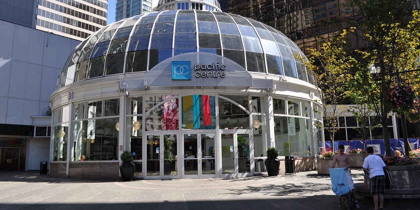 An image of Pacific Centre Mall in Vancouver, one of the best places for shopping in Canada with various stores.