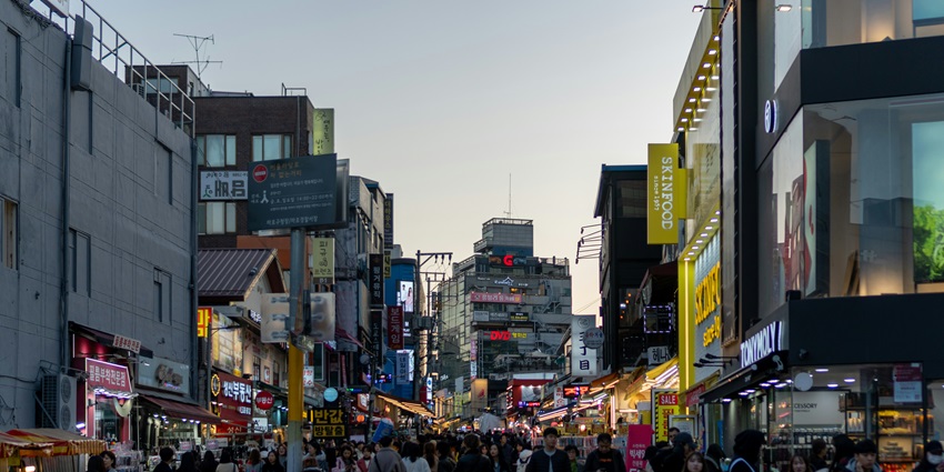 An image of Hongdae district, known for vibrant nightlife and trendy clubs in Seoul.