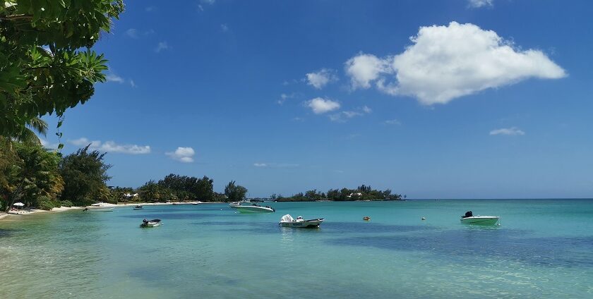 The beautiful view of Pereybere Beach in Mauritius where you can try water activities.