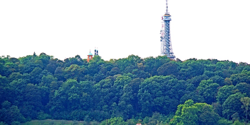 A panoramic view of Wrought-iron tower resembling the Eiffel Tower, places to visit in Prague.