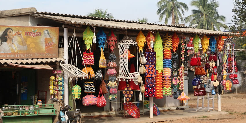 A shop by the roads with beautiful handmade bags and home decoratives in Pipili near Puri.