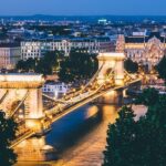 This picture represents a scenic view of Hungary at night, a country in Central Europe.