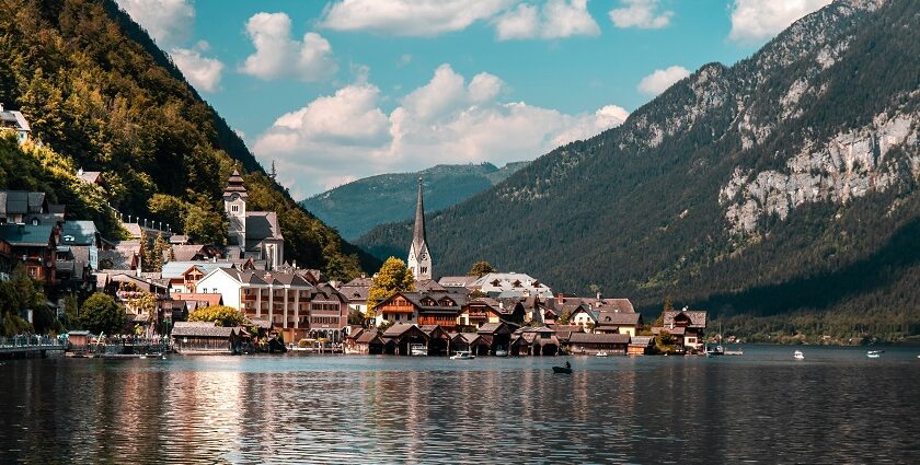 A beautiful scenic view of Austria in the winter making it look chilling and calming.