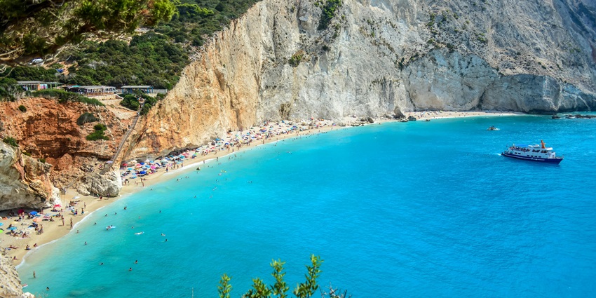 View of Porto Katsiki surrounded by a vast natural landscape.