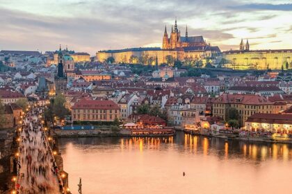 A picture of the stunning night skyline showcasing the Prague nightlife across the city.