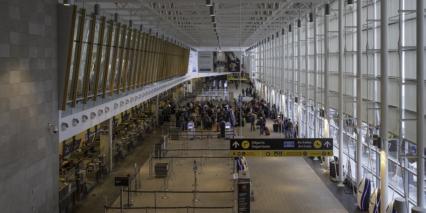 An image of the Quebec City Jean Lesage International Airport (YQB), a modern airport.