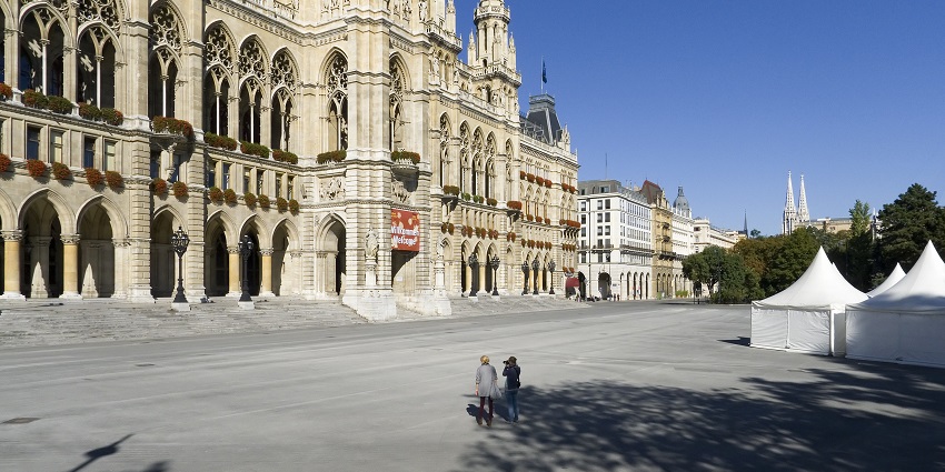 A view of a festival at Rathausplatz, one of the top places to visit in Vienna in May.