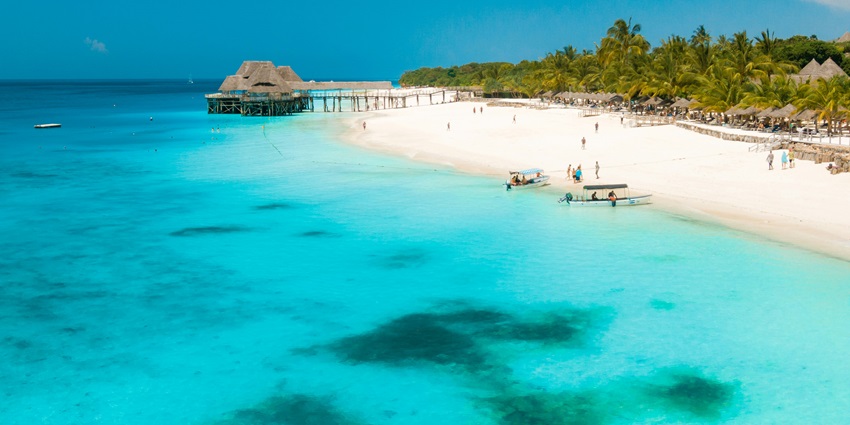 A pristine Zanzibar East Coast Beach, a beautiful archipelago off the coast of Tanzania.