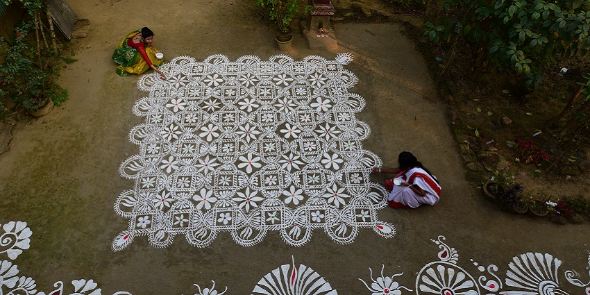 Rangoli Decorations by people in their houses during the harvest festival of Bihar.
