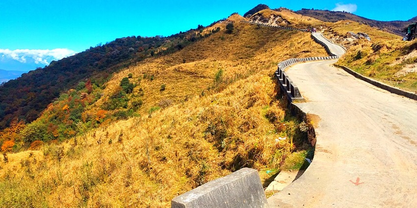 A scenic trek trail at Tumling en route Sandakphu near Darjeeling, West Bengal.
