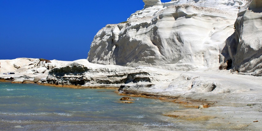 Majestic rock formation at the Sarakiniko Beach, a sight to behold.