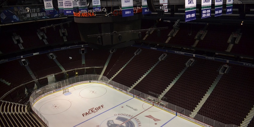 Inside view of Rogers Arena showcasing a central court and a well-arranged seating.