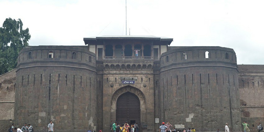 Picturesque view of the The of Shaniwar Wada and visitors strolling around