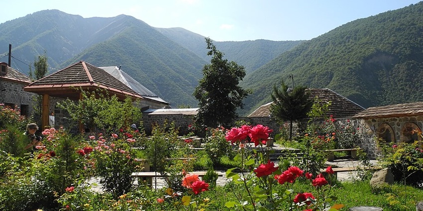 Sheki featured in the Azerbaijan travel guide, boasts picturesque landscapes and sites.