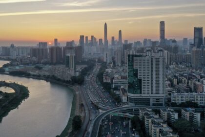 Shenzhen city guide highlights the west skyline of the city.