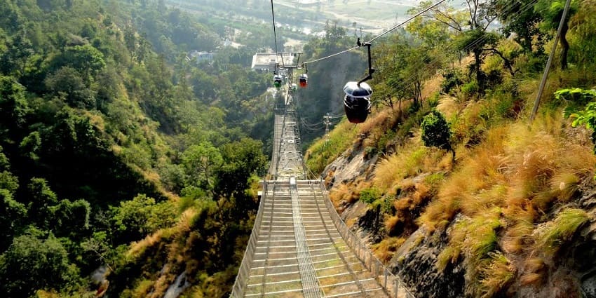 Image of ropeway through the mountains to reach Shri Maa Chandi Devi Temple