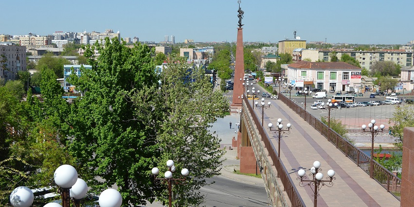 View of the city from the Park of Independence in Shymkent, Kazakhstan.