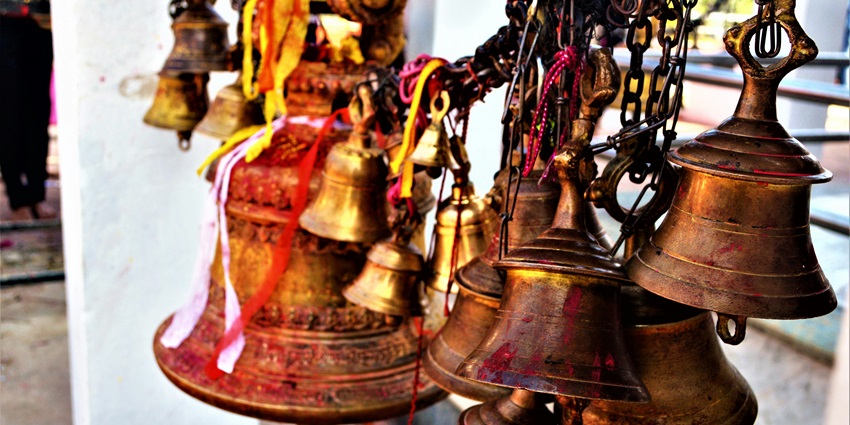 Image of the temple bells in the Sidhpeeth Sukhro Devi Mandir in Uttarakhand