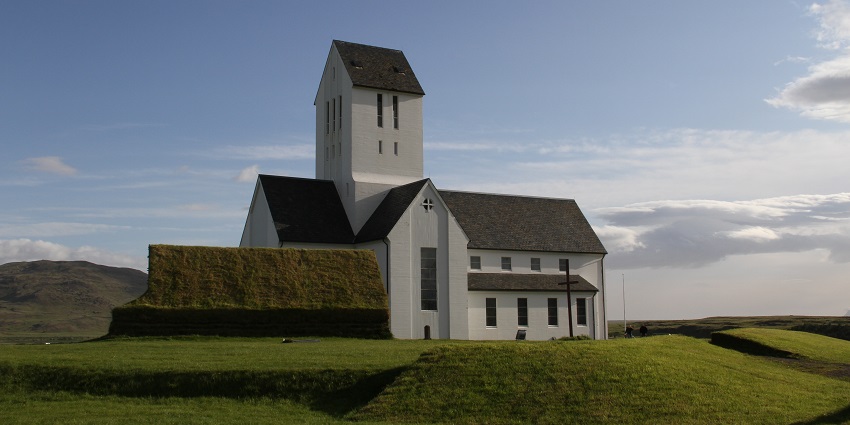 An image showing the Church of Skálholt, a famous place near Secret Lagoon Hot Spring.
