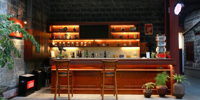 A stylish interior of a bar in a restaurant, the perfect place for Valentine's Day in Las Vegas.