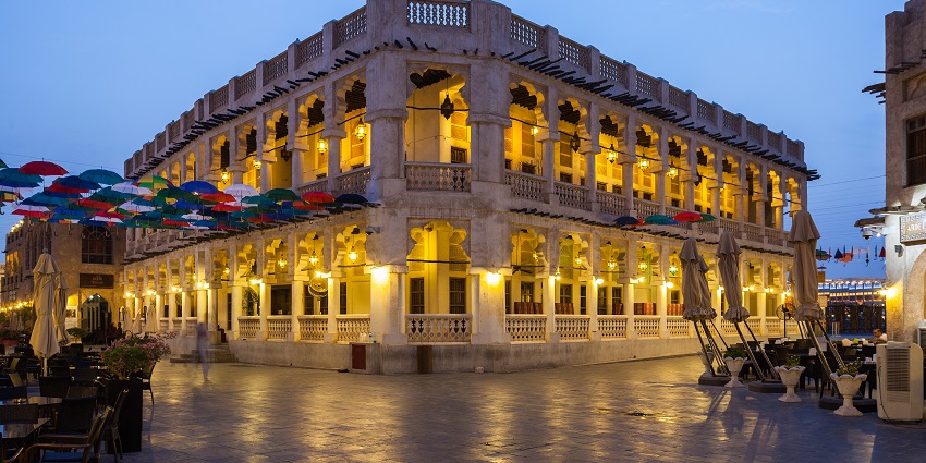 Vibrant marketplace with shops, restaurants, and Qatari traditions, showcased in Doha city guide.
