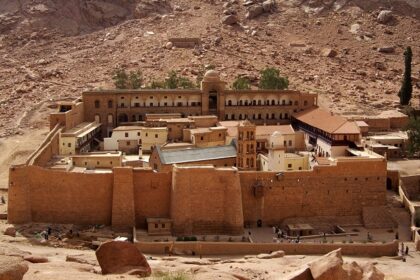 The structure of St Catherine's Monastery can be seen amidst the semi-deserted area