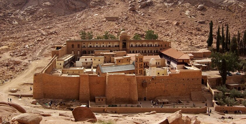 The structure of St Catherine's Monastery can be seen amidst the semi-deserted area