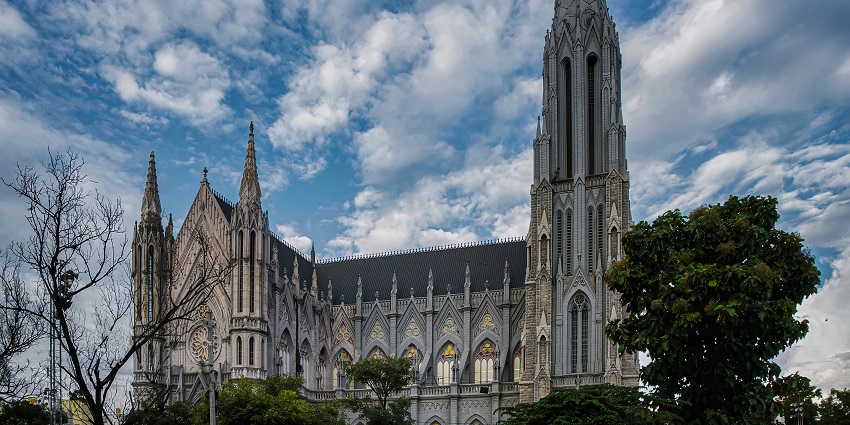 A full view of the beautiful St. Philomena's Church, as suggested by Mysore travel guide.