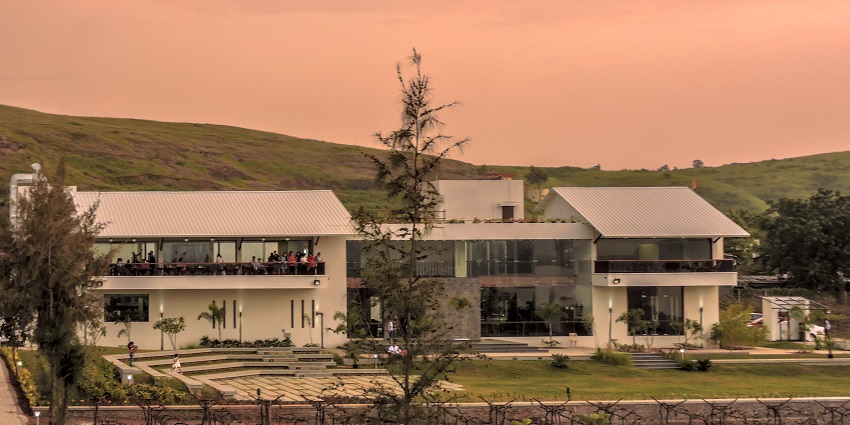 View of the Sula Vineyards with unique setting in the backdrop.