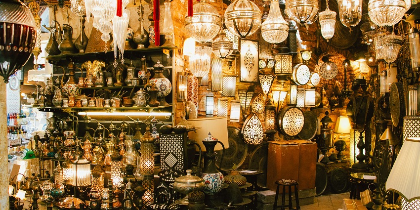 Snapshot of the turned on lamp lot with ornament lot in the market of Ayodhya